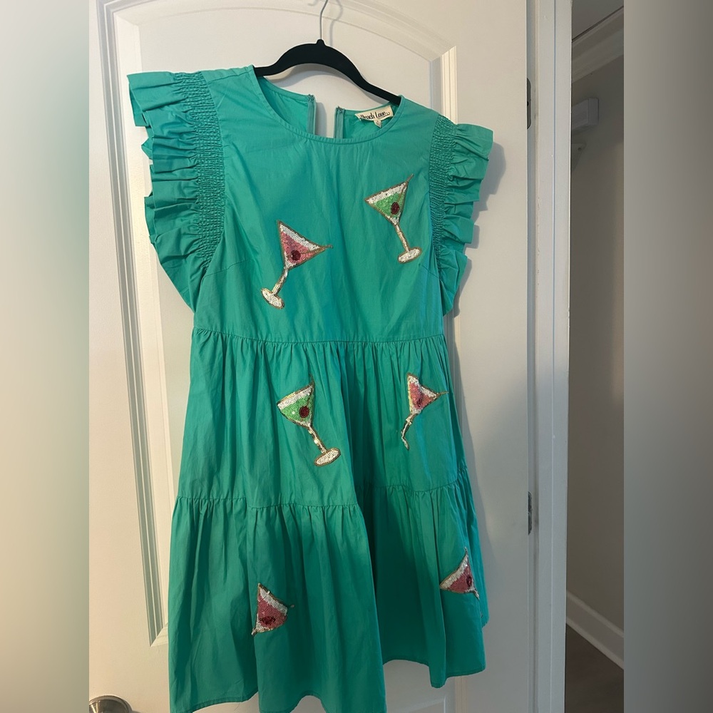 Peach Love Green Dress with Sequin Martinis